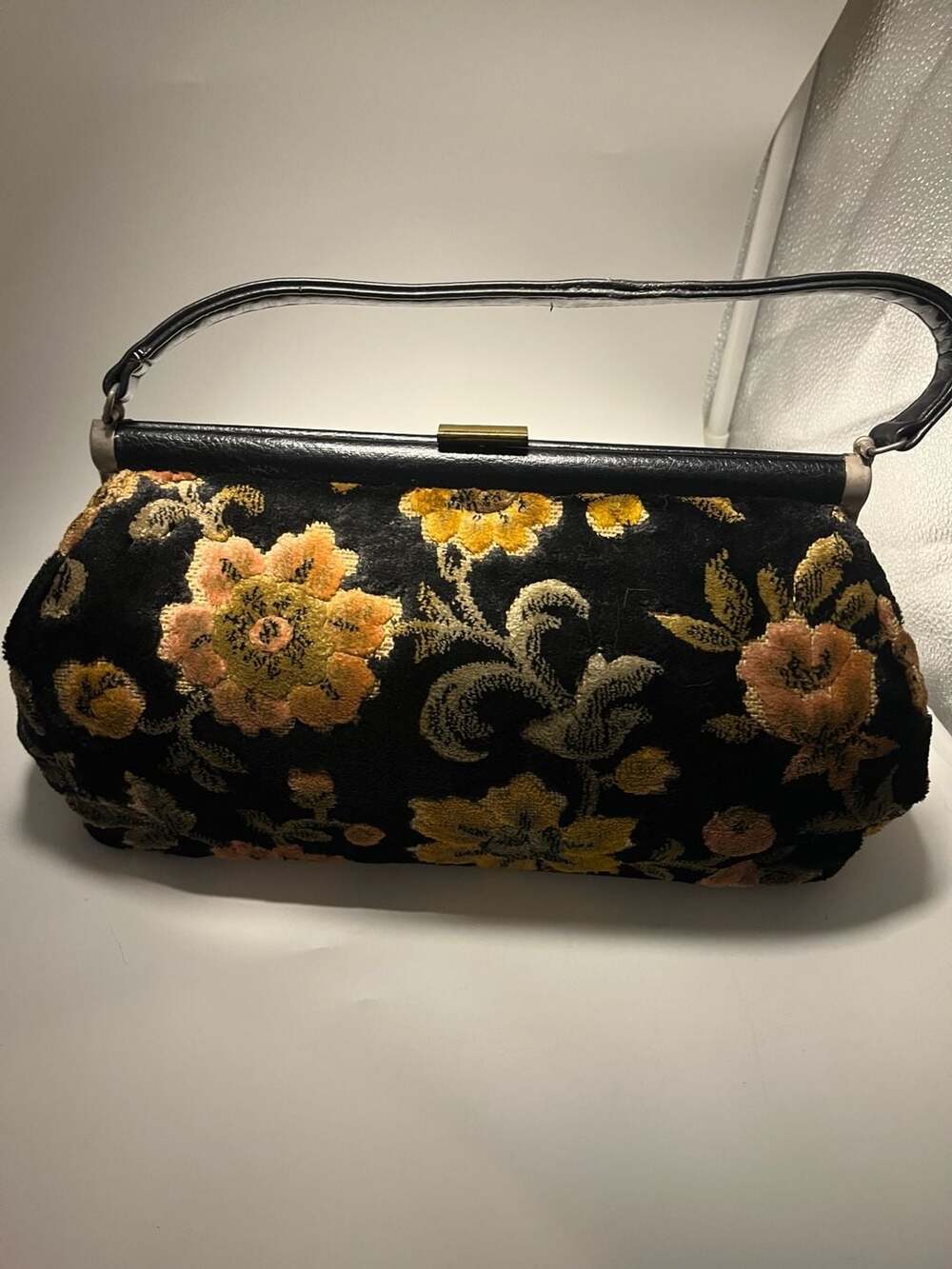 Vintage JR USA Floral Velvet Carpet Handbag